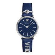 Blauw Lederen Kwarts Horloge Collectie Versace , Blue , Dames