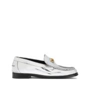 Metallic Finish Medusa Plaque Platte Schoenen Versace , Gray , Dames