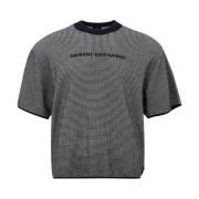 Blauw Wit Micro Check T-Shirt Armani Exchange , Multicolor , Heren