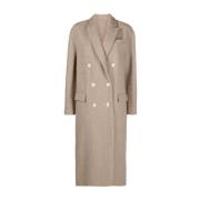 Beige Cashmere Double-Breasted Coat Brunello Cucinelli , Beige , Dames