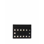 Zwarte Leren Studs Kaarthouder Valentino Garavani , Black , Dames