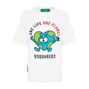 Earth Logo T-shirt Korte Mouw Katoen Dsquared2 , White , Dames