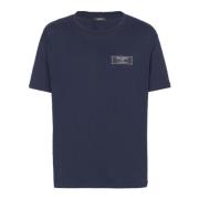 Ronde Hals Geribbelde Trim T-shirt Balmain , Blue , Heren