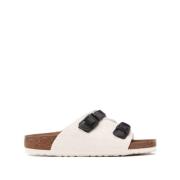 Witte Suède Platte Sandalen Birkenstock , White , Heren