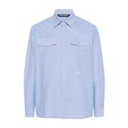 Blauw Oxford Overhemd Lange Mouw Geborduurd Palm Angels , Blue , Heren