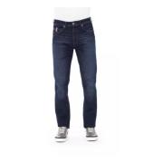 Blauwe Katoenen Jeans Logo Knoop Contraststiksels Baldinini , Blue , H...
