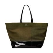 Groene Canvas Panelled Tote Tas Ami Paris , Green , Dames