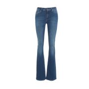 Flared Blauwe Broek Logo Details Dondup , Blue , Dames