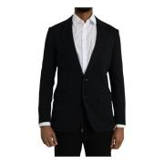 Zwarte Wollen Jas Blazer Slim Fit Dolce & Gabbana , Black , Heren