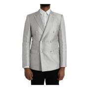 Zijden Double-Breasted Blazer met Open Split Dolce & Gabbana , White ,...