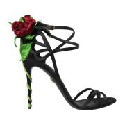 Zwarte Bloemrijke Satijnen Stiletto Hakken Dolce & Gabbana , Black , D...