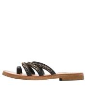 Pre-owned Leather sandals Chanel Vintage , Black , Dames