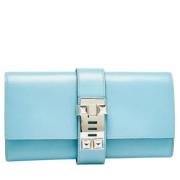 Pre-owned Leather clutches Hermès Vintage , Blue , Dames