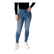 Highwaist Skinny Fit Jeans met Distressed Details Replay , Blue , Dame...