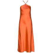 Zijden Midi Jurk Rood Oranje Envii , Orange , Dames