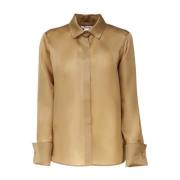 Zijden Italiaanse Kraag Knoopshirt Max Mara , Brown , Dames