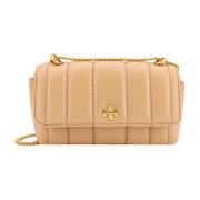 Leren Mini Tas met Metalen Schouderband Tory Burch , Beige , Dames