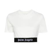 Logo Band Crop T-shirt Wit Palm Angels , White , Dames