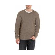 Zuur Gewassen Katoenen Crewneck Sweater Replay , Brown , Heren