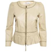 Pre-owned Leather outerwear Valentino Vintage , Beige , Dames