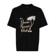 Zwarte Katoenen T-shirt met Glitter Palmboom Print Amiri , Black , Her...