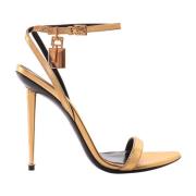 Puntige Metalen Hangslot Leren Sandalen Tom Ford , Yellow , Dames