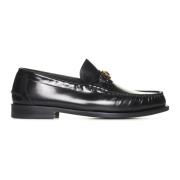 Zwarte Leren Loafers Slip-On Stijl Versace , Black , Heren
