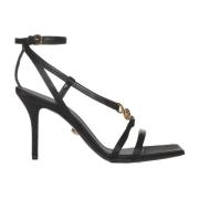 Zwarte Satijnen Sandalen met Medusa Detail Versace , Black , Dames