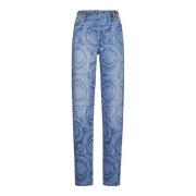 Blauwe Denim Barocco Print Jeans Versace , Blue , Dames