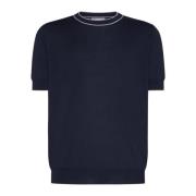 Blauw Gebreid Ronde Hals T-shirt Brunello Cucinelli , Blue , Heren