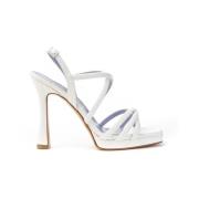 Witte Leren Hoge Hak Sandaal A217 Albano , White , Dames