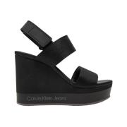 Zwarte Gekruiste Band Wig Sandalen Calvin Klein , Black , Dames