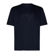 Blauwe Jersey Logo T-shirts Polos Giorgio Armani , Blue , Heren