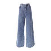 Wijde Pijp Hart Gestikte Blauwe Jeans Moschino , Blue , Dames