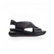 Zwarte platte leren sandalen voor dames Camper , Black , Dames