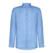 Linnen Klassieke Kraag Shirt 120% Lino , Blue , Heren