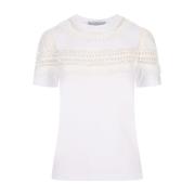 Wit Crew-neck T-shirt met Macramé Detail Ermanno Scervino , White , Da...