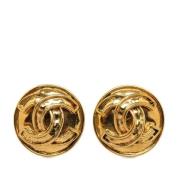 Pre-owned Metal earrings Chanel Vintage , Yellow , Dames