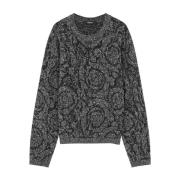 Zwart Jacquard Crew Neck Sweater Versace , Black , Heren