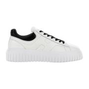 Gestreepte Leren Sneakers Zwart Wit Hogan , White , Heren