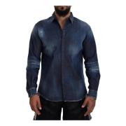 Kristalversierde Denim Overhemd Dsquared2 , Blue , Heren