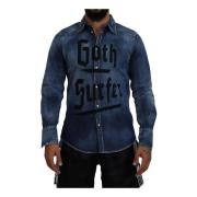 Goth Surfer Print Denim Overhemd Dsquared2 , Blue , Heren