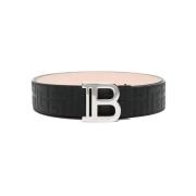 Geëmbosseerd Monogram Zwart Leren Riem Balmain , Black , Heren