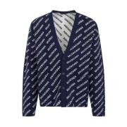 Blauwe Cardigan Sweater All-Over Logo Patroon Balenciaga , Multicolor ...