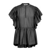Ruche Top Zwart Vrouwelijke Stijl Co'Couture , Black , Dames