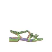 Slang Strass Platte Sandaal Alma EN Pena , Green , Dames