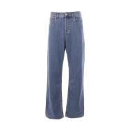 Baggy-Fit Denim Jeans met Leren Logopatch Valentino Garavani , Blue , ...