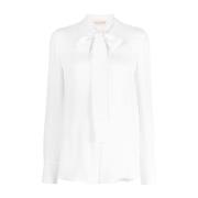 Georgette Witte Blouse met Strik Kraag Valentino Garavani , White , Da...