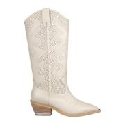 Geborduurde leren platte laarzen Alma EN Pena , White , Dames