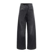 Fold-Over Denim Jeans Darkpark , Black , Dames